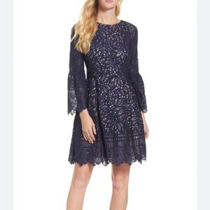Eliza J Lace Bell Sleeve Fit & Flare Dress